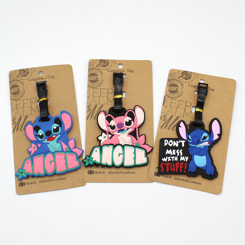Disney Stitch Tag bagasi kartun koper ID Addres pemegang perjalanan aksesori bagasi portabel liontin Label Boarding