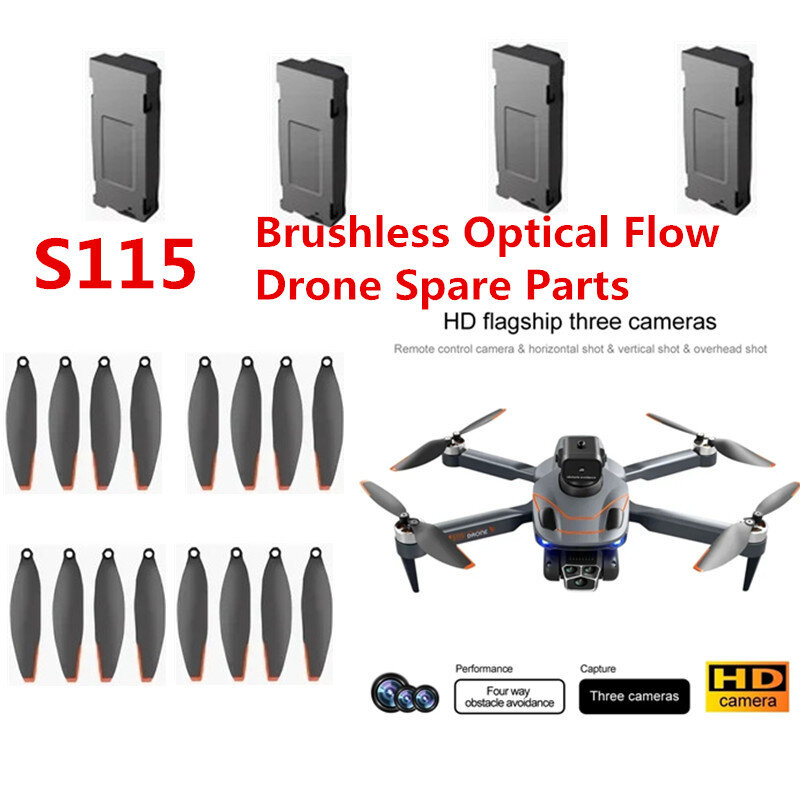 S115 Brushless Optical Flow Controle Remoto Drone, RC Quadcopter, Peças de reposição, Acessórios, Bateria, Hélice, USB, 3.7V, 2000mAh