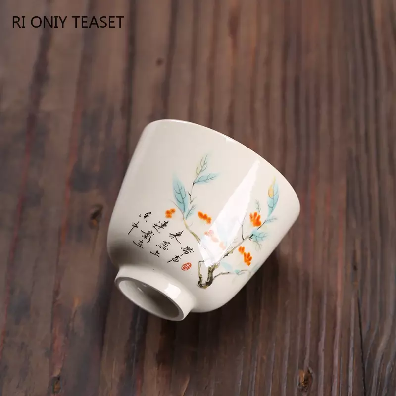 중국 전통 세라믹 찻잔 여행 명상 컵 절묘한 손으로 그린 차 그릇 Pu'er 마스터 컵 차 세트 액세서리 50ml