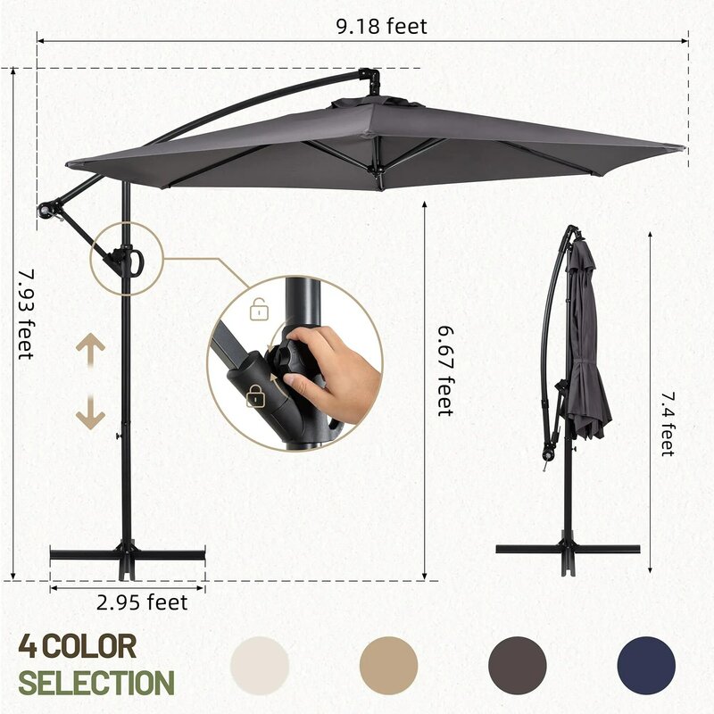 Guarda-chuva do pátio deslocado suspenso Cantilever ao ar livre Inclinação fácil Cinza escuro Rotativo Rotativo Rotativo de 360 graus