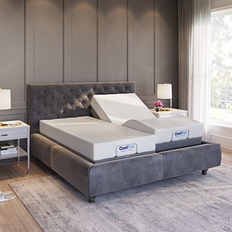 Base per letto regolabile imbottita Comfort regolabile di marche classiche con massaggio, telecomando Wireless, altezza a tre gambe e porta USB