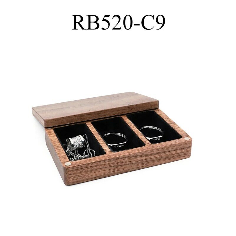 Caja anillo compromiso pequeña madera rústica nogal, minicaja anillo redonda madera maciza para propuesta