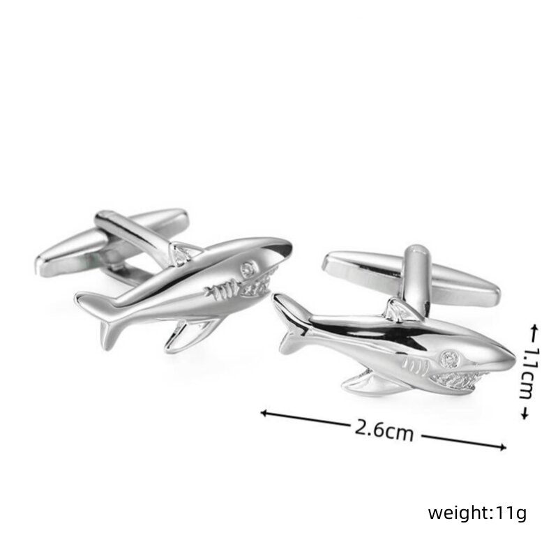 High quality men's French shirt cufflinks Silvery Shark Design button accessories gifts 154