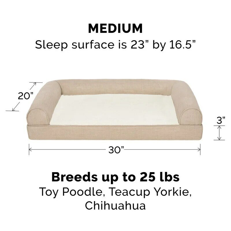 FurHaven-Canapé-lit en peluche et lin de performance, produits pour animaux de compagnie, moyen, lit pour chien, AREX, Orth4WD