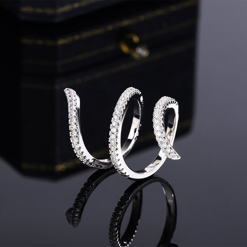 925 실버 반지 기하학적 지르콘 반지, 불규칙한 라인 반지, 개성, 간단한 약혼, 웨딩 주얼리, 새로운 패션