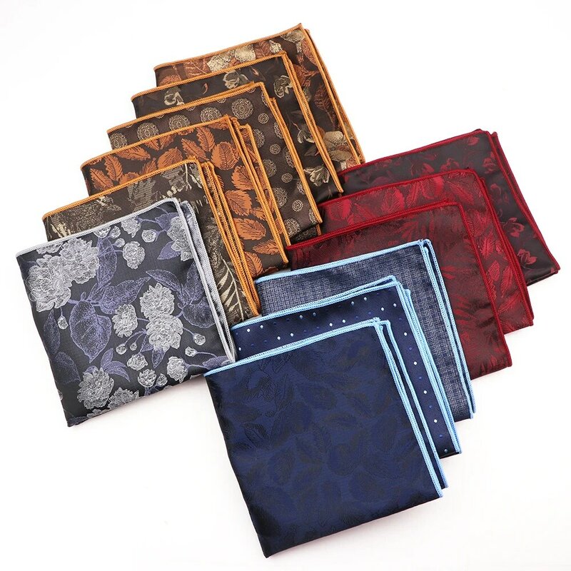 Pañuelos clásicos con patrón de plantas para hombre, pañuelos cuadrados de bolsillo para boda, uso diario, accesorios de camisa, azul y marrón, fiesta informal