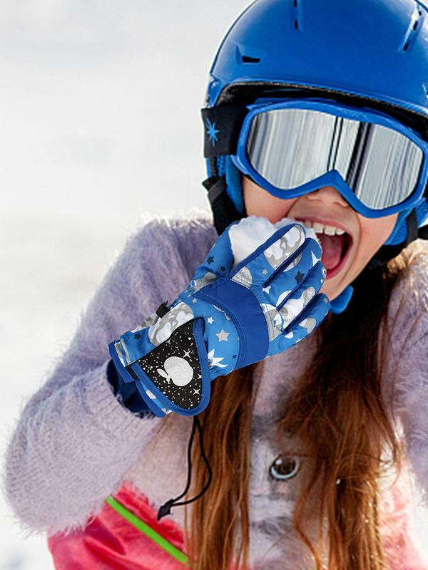 Zimowe rękawiczki dla dzieci grube zimowe rękawiczki dziecięce wodoodporne trwałe rękawice na śnieg regulowane rękawiczki sportowe dla dziewczynek chłopców