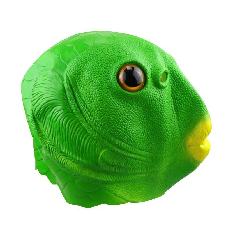 Máscara de cabeza de pez verde, casco de fiesta de goma, casco de Animal Monsterr, cubierta facial no tóxica segura, accesorio de rendimiento para Halloween