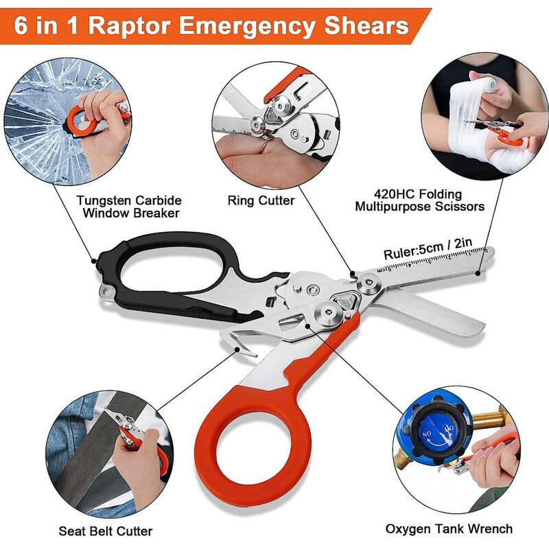 Forbici multifunzione Raptors First Aid Expert forbici pieghevoli tattiche in acciaio inossidabile Gadget combinato per attrezzi da esterno