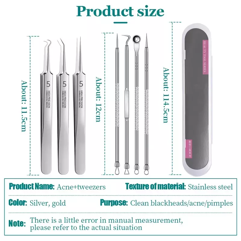 Acne Needle Set Blackhead Stainless Steel Blackhead Clip Tweezers Pore Cleanser Women Skin Face Extractor Deep Cleaning Tool