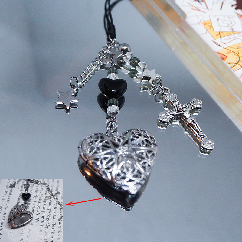 Cross Mobile Phone Charm Chain Aço Inoxidável Silver Star Acrílico Coração Cellphone Strap Lanyard Gothic Beads Keychain Jóias
