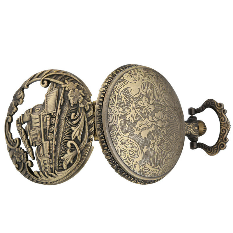 Reloj de bolsillo de cuarzo antiguo para hombres y mujeres, locomotora ahuecada de bronce, reloj de tren de vapor, suéter, collar, cadena, regalo