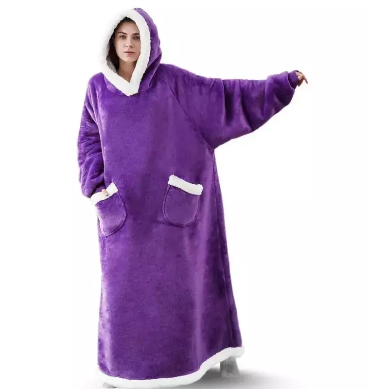 MINISO-Cobertor de luxo com capuz com mangas para homens e mulheres, flanela macia e quente, velo de pelúcia, sofá adulto, ponderado, inverno