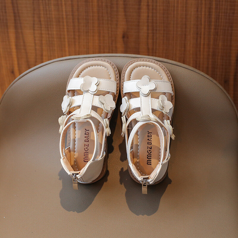 รองเท้าแตะสำหรับเด็กผู้หญิงแฟชั่นสไตล์เกาหลีพื้นรองเท้านุ่มใส่สบายนุ่มมีซิป2024สำหรับฤดูร้อน