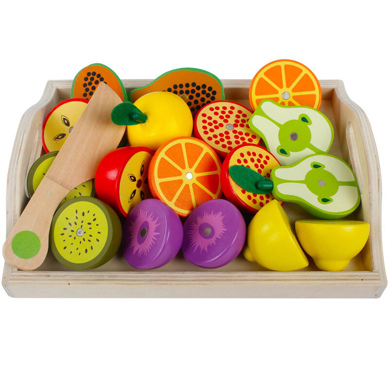 لعبة أطفال مونتيسوري الخشبية لعبة منزل لعبة قطع الفواكه والخضروات لعبة محاكاة سلسلة المطبخ اللعب التعليم المبكر هدية