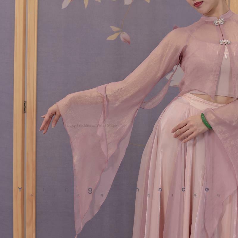 Hanfu-Robe Rose Trempée pour Femme, Style Traditionnel Chinois des Prairies, Costume de brevFolklorique Original, Noble, Dégradé