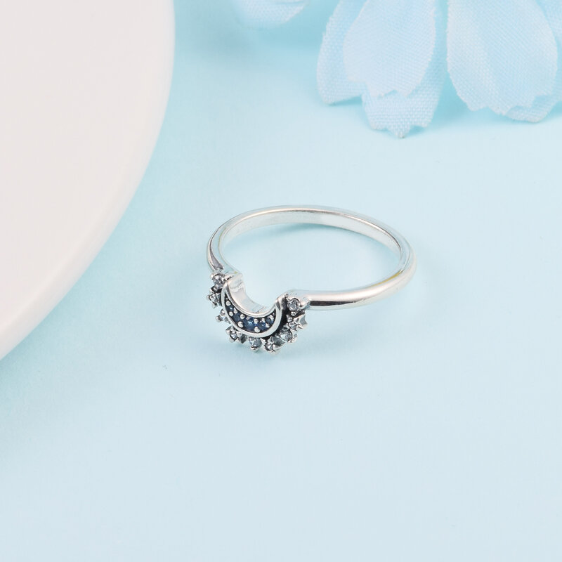 여성용 925 스털링 실버 반짝이는 달 반지, 웨딩 손가락 반지, 오리지널 쥬얼리, DIY 선물, 가방, 100% 신제품