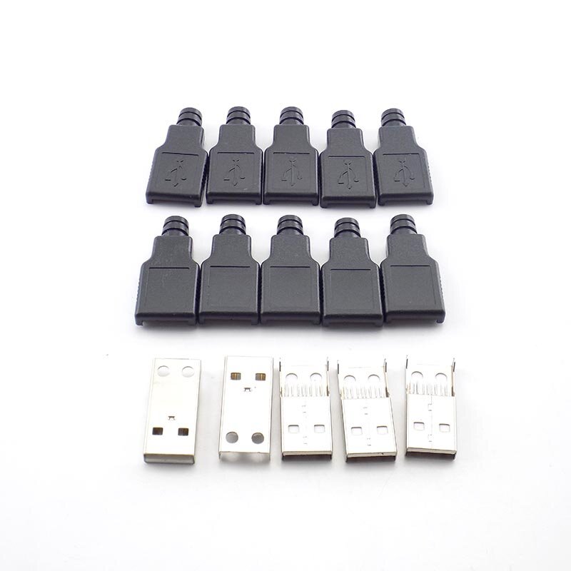 USB 2.0オスとメスの4ピンアダプターソケット、黒いプラスチックカバー付きのはんだコネクタ、DIYプラグ、タイプa、1個、5個、10個