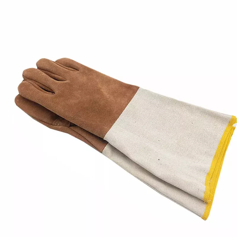 Welding Gloves Leather Long Wear-resistant Welding Welder Protective Gloves Canvas Sleeve Fur Gloves Color Random