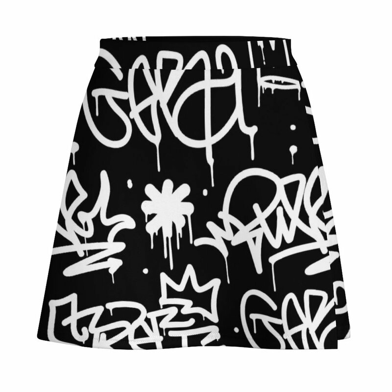 Minifalda de grafiti blanco y negro para mujer, vestidos elegantes, moda coreana, falda escolar, verano, 2023