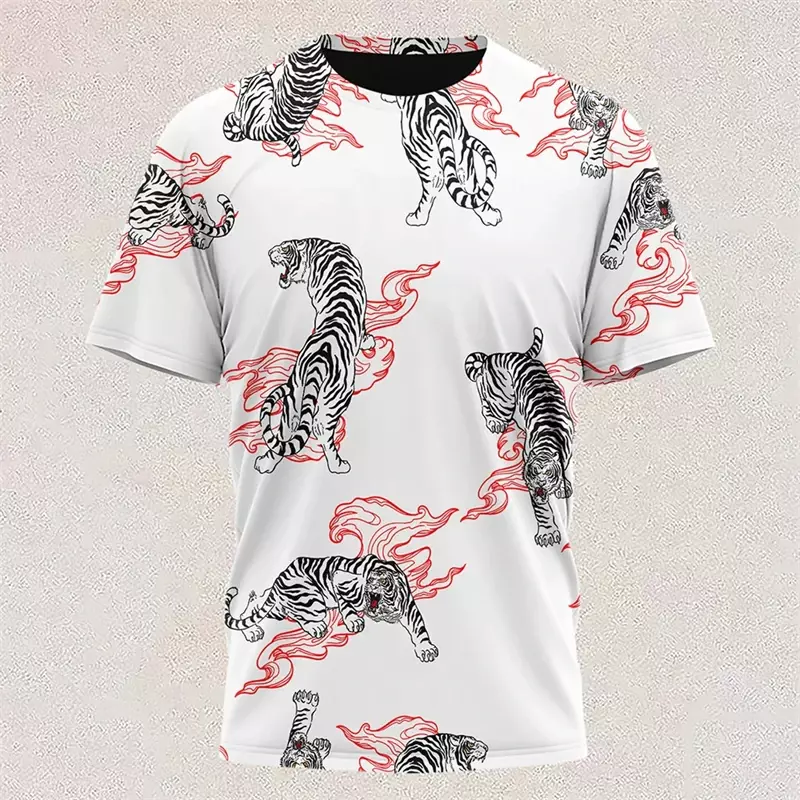 Camiseta de manga corta con estampado 3d de tigre colorido, cuello redondo, ropa informal de diario, de gran tamaño, nueva