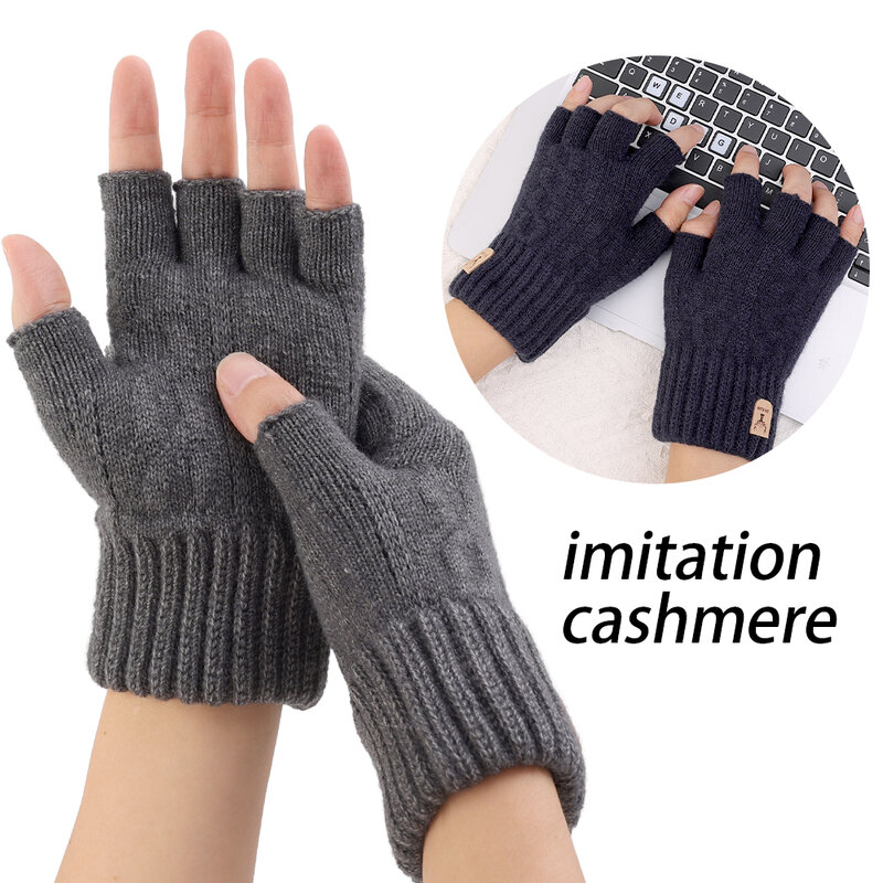 Winter Warm Touchscreen Gloves Women Men's Warm Fingerless Thickened Wool Jacquard Knitting Business Phone Game Cycling Gloves