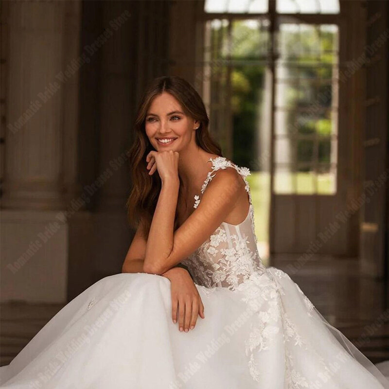 Robes de mariée A-ligne exquises pour femmes, patients en tulle brillant, quelle que soit la longueur de vadrouille, robe de princesse, 2024
