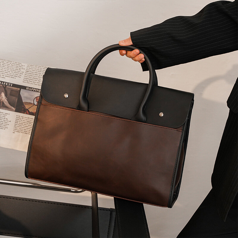 Maleta de couro macio retrô para homens, bolsa de negócios, bolsa casual para laptop de grande capacidade