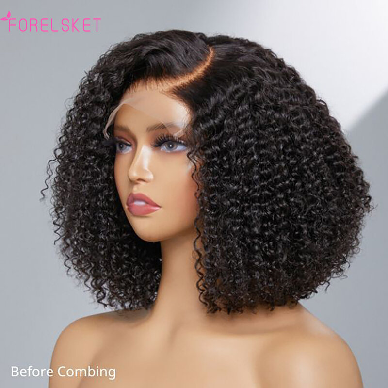 FORELSKRT Kinky Curly Bob Wig Ready To Wear 13X4 Lace Frontal Short Curly Bob Wigs 100% Human Hair Wigs For Women 180% Brazilian