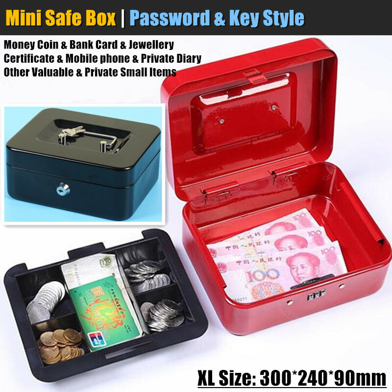 XL:30x24cm Metal Private Safe Box Hidden Secret Safe Key Lock Money Card Jewellery Diary Storage Password Locker Cash Register