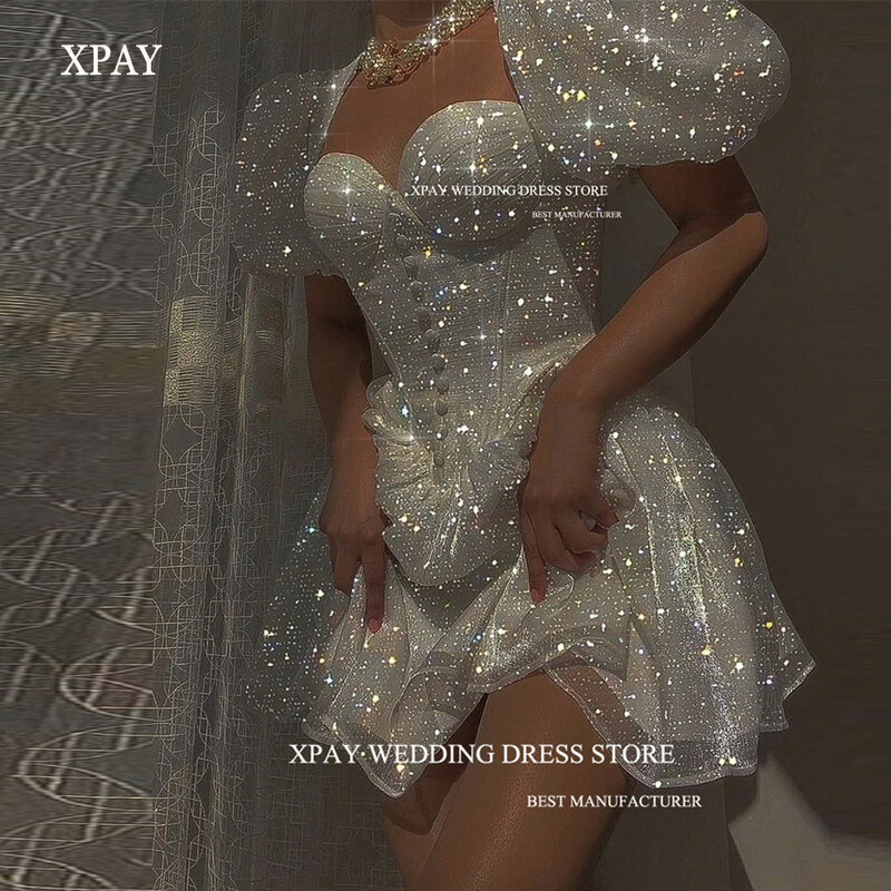 XPAY блестящее женское платье для выпускного вечера, Сексуальное Милое мини-платье с пышными рукавами, блестящее коктейльное платье, официальные платья
