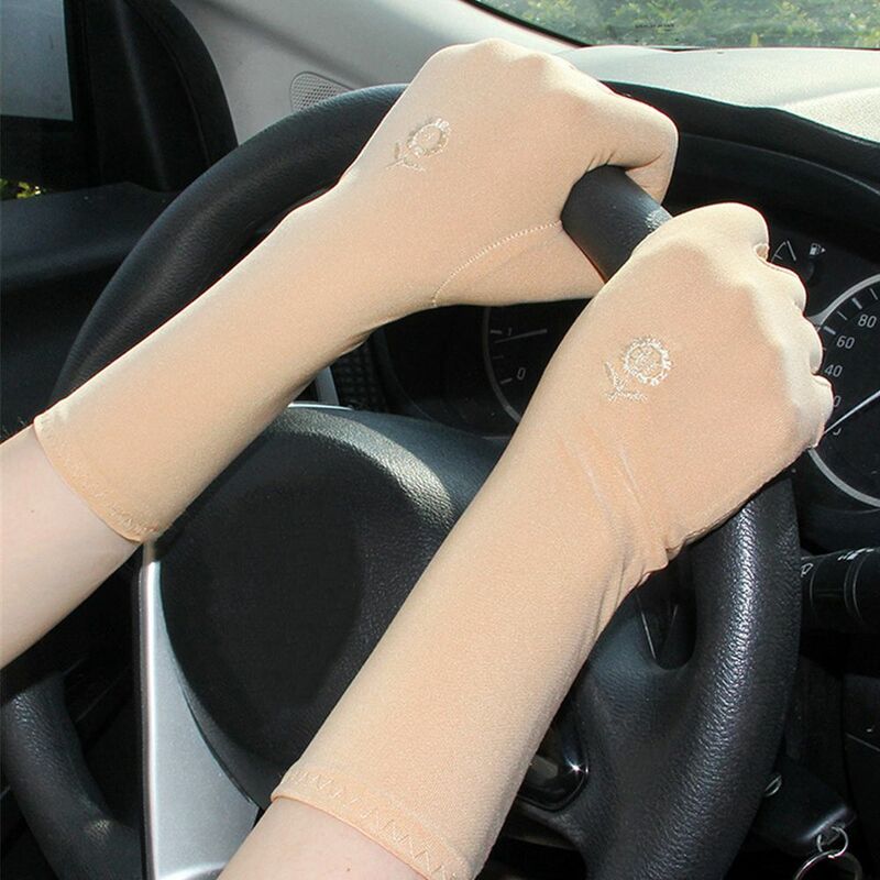 Frauen mittellange dünne Etikette Handschuhe Anti-UV-Sonnenschutz handschuhe Fahr handschuhe