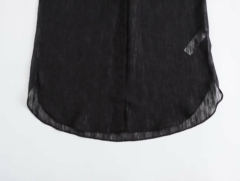 Jenny & Chandler-Camisa de manga larga para mujer, blusa negra elegante, Tops de gasa con hilo de Metal británico, moda para mujer