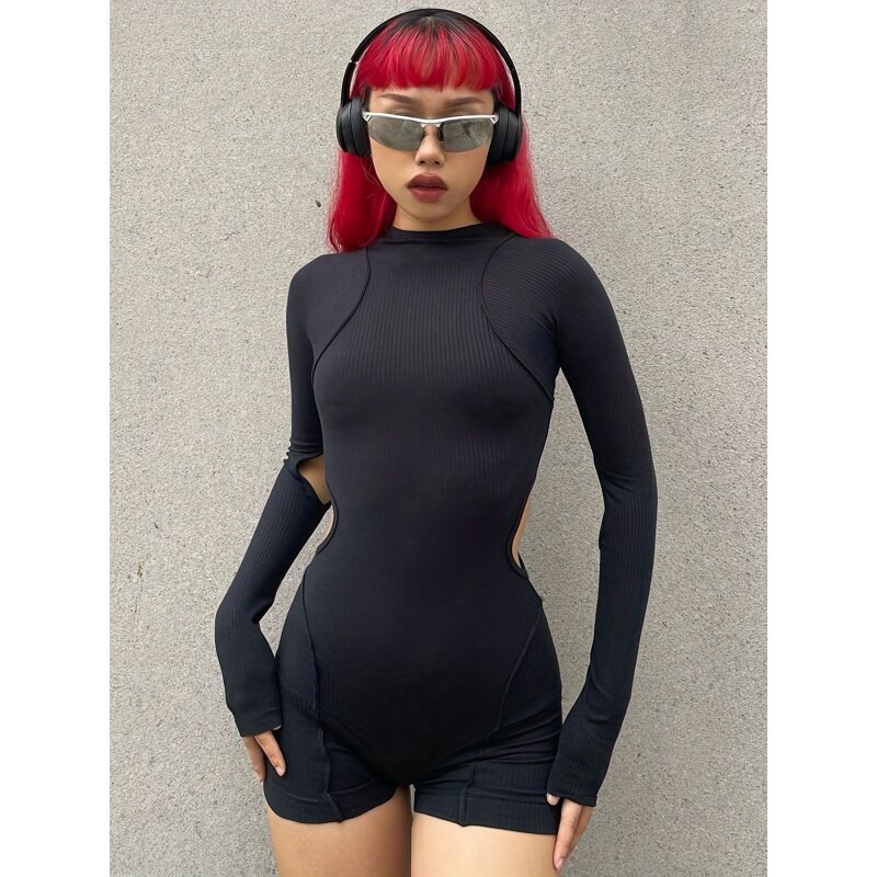 Cut out stitching romper, sexy long sleeve bodycon romper, WOMEN'S clothing