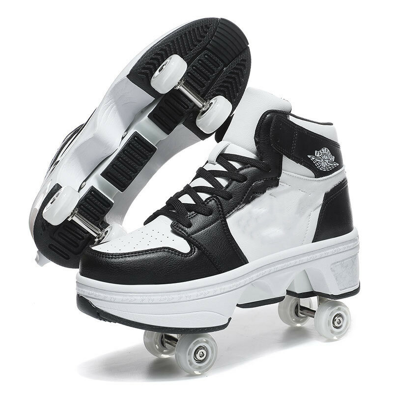 أحذية التزلج الدوارة التشوه صف مزدوج أحذية التزلج على الجليد ذات 4 عجلات مع عجلات أحذية التزلج ذات الغرض المزدوج