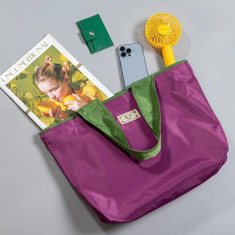 Tas belanja Supermarket besar, tas kolor sayuran buah perlindungan lingkungan tas bahu tas belanja