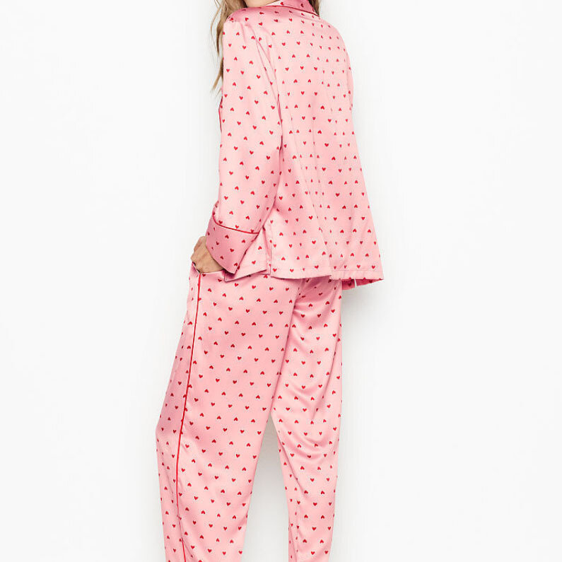 Conjunto de pijama con estampado de amor para mujer, ropa de dormir fina de alta textura, elegante, de poliéster, suave, encantadora, Sexy, para el hogar