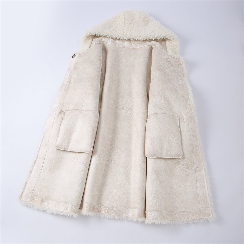 Jaket panjang hangat untuk wanita, jaket Parka bertudung domba asli, mantel panjang musim dingin hangat H2385 untuk wanita