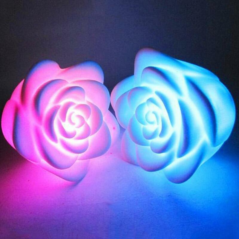 LED Night Light Home Party Decor Waterproof Floating Rose Flower Color Changing