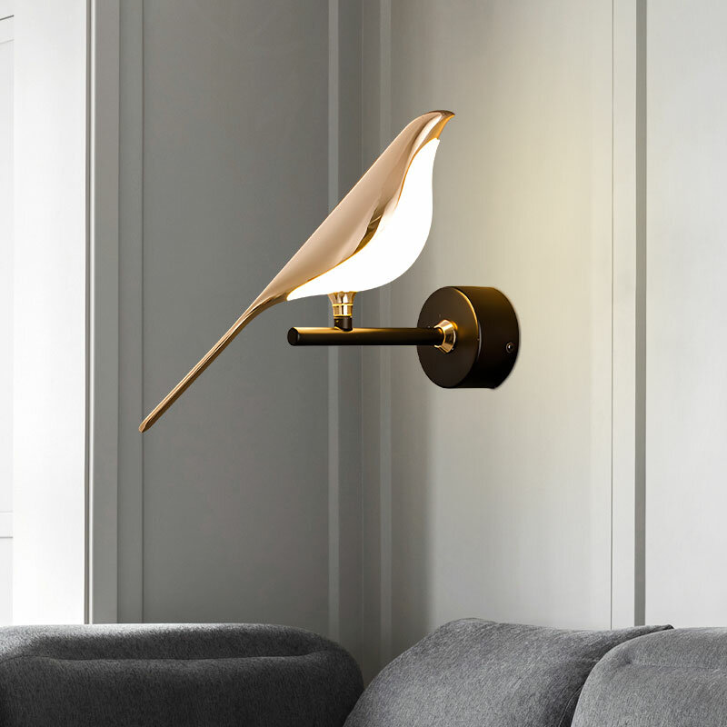 Creative Bird 360 ° Rotatable LED Lâmpadas de parede, quarto, cabeceira, interior, dourado, toque interruptor, luzes de parede, candeeiro para casa