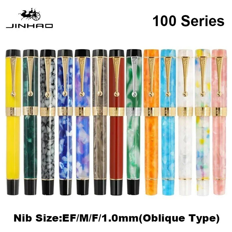 Jinhao 100 pena air mancur Resin warna transparan pena mewah M/F/EF/1.0mm Nib ekstra halus perlengkapan sekolah kantor hadiah alat tulis
