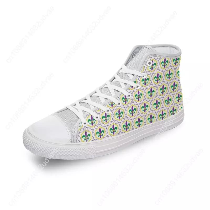 Mardi Gras sepatu kanvas High Top Motif Diy sepatu kasual pria wanita sepatu Sneakers datar wanita mode 3D Print Zapatos Mujer