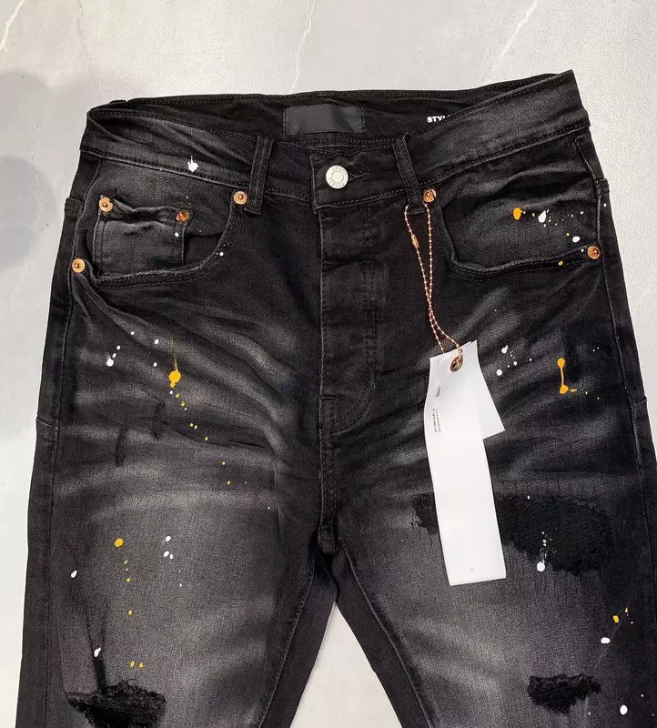 Purple ROCA Brand jeans Fashion top quality with top street paint distressed Repair Low Rise Skinny Denim pants