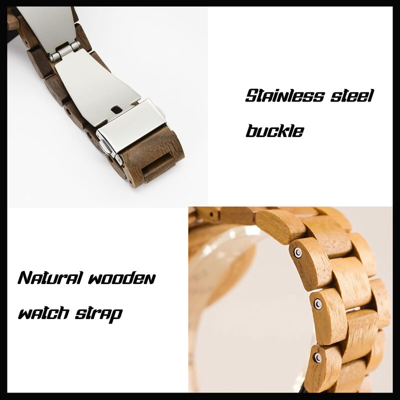 メンズクォーツ腕時計,木製ブレスレット,手作り,軽量