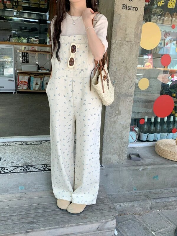 Jumpsuits Women Cute Lively Fashion Simple Floral New Autumn All-match Simple Temperament Korean Style Tender Straight Trousers