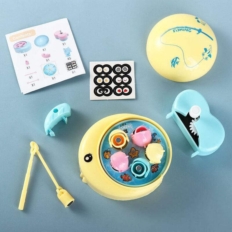 Interactive Miniature Early Education Toy Kids Fishing Toy Clockwork Model Magnetic Musical Fish Plate Rotating Fishing Game