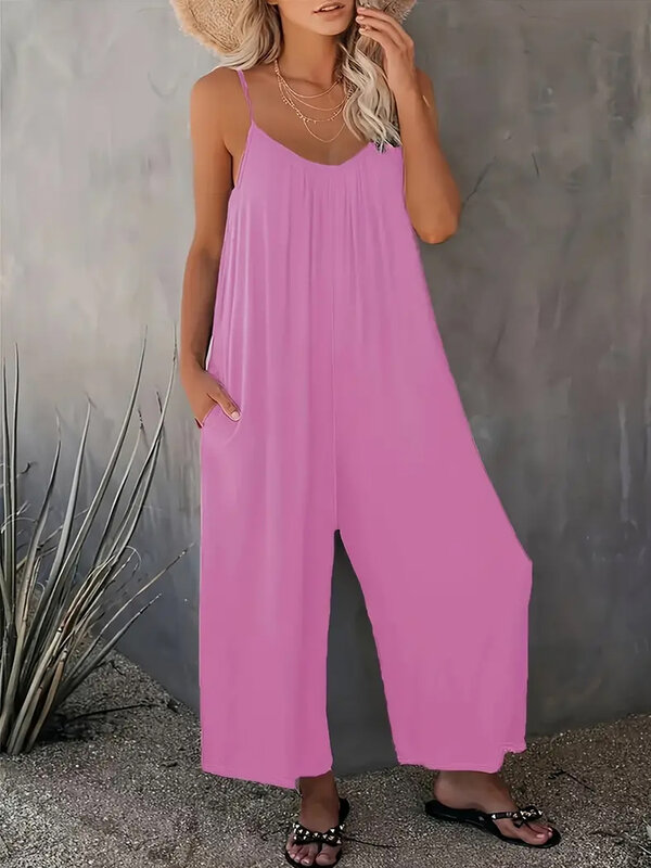LW Cami adt-Combinaison d'été décontractée sans manches pour femme, vêtement ample avec poches, couleur unie, nouvelle collection 2024
