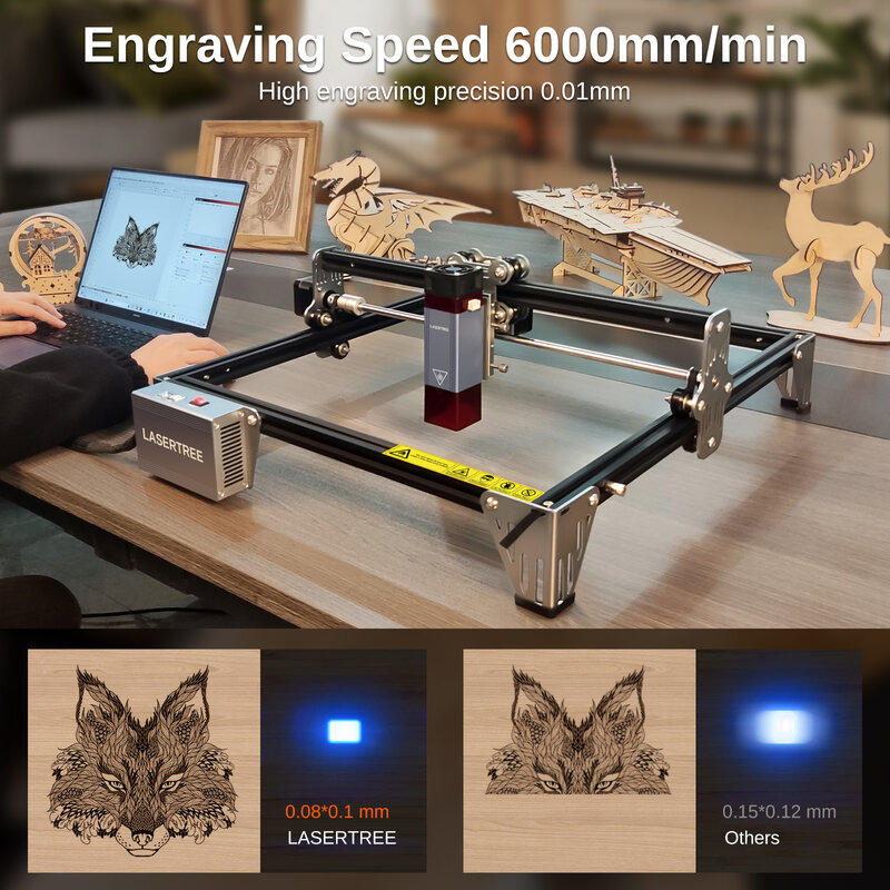 LASER TREE K1Mini Laser Engraver With 10W Laser Head Module 450nm Blue Light CNC Engraving Cutting Machine Woodworking DIY Tools