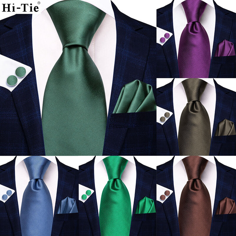 Corbata de negocios de seda para hombres, corbata elegante de boda, mancuerna a mano, fiesta de moda, envío directo, diseñador de Hi-Tie, color verde sólido