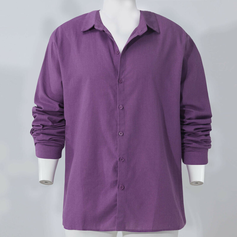 Camisa de lino y algodón para hombre, camisa informal de manga corta, blusas sólidas con cuello vuelto, camisas formales de playa para verano